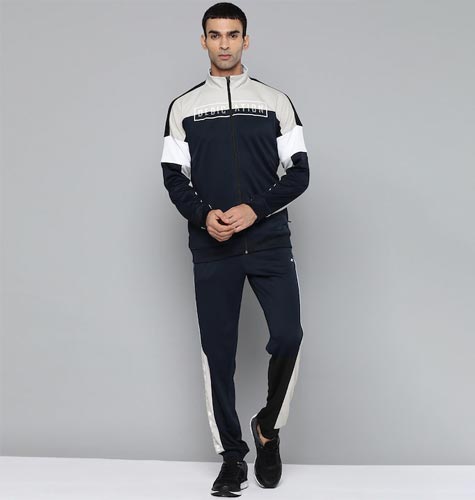 Men Navy Blue & Grey Colourblocked Track Suits